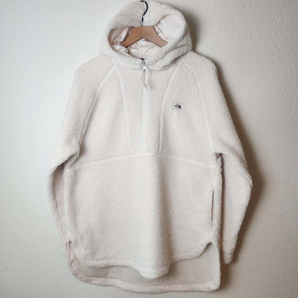 North Face Jacket Womens Large White Sherpa Ridge Tunic Hooded 1/2 Zip NF0A5AA3